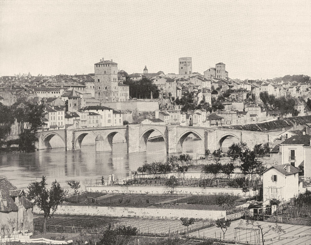 LOT. Cahors- Vue générale 1904 old antique vintage print picture